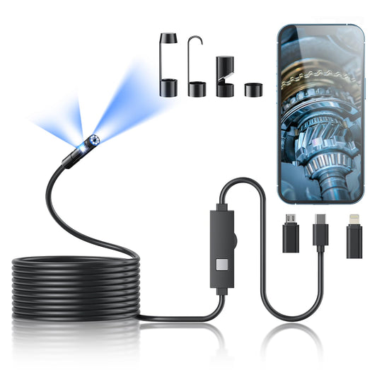 Endoscope Camera with Light,1920P HD Borescope Tools with 8 Adjustable LED Lights, Endoscope with Semi-Rigid Snake Camera, IP67 Waterproof Inspection Borescope for iOS and Android-16.4ft Dual-Lens