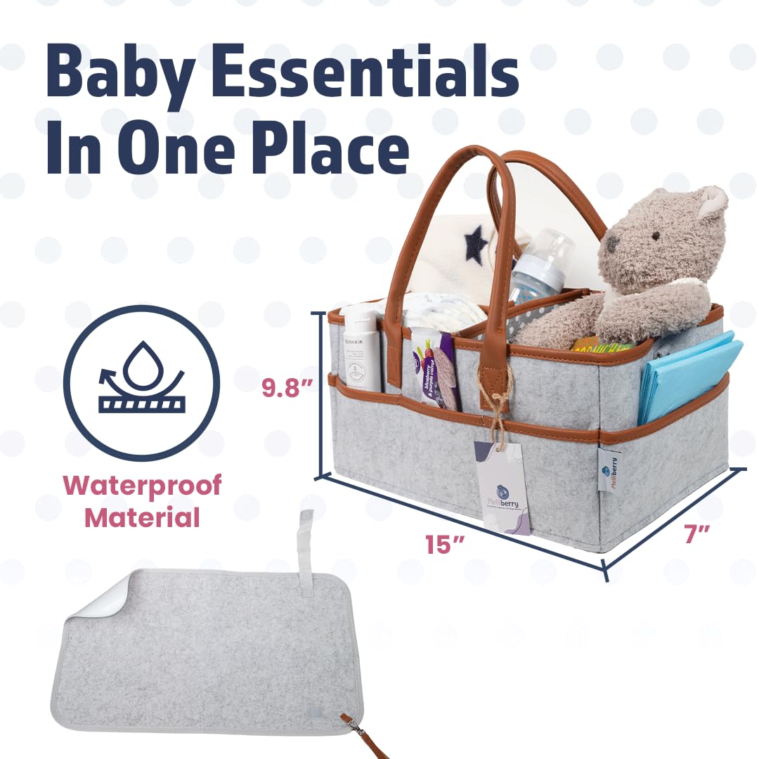 Melliberry Baby Diaper Caddy Changing Table Organizer - Baby Basket Diaper Caddy Organizer with Handle - Basket for Nursery with Changing Pads & Storage