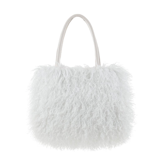 Women's Fuzzy Tote Bag Curly Handbag Furry Shoulder Bag Large Top Handle Purses Winter