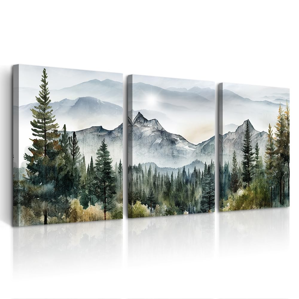 DZRWUBHS Large Wall Art for Living Room Wall Decor for Bedroom Office Decor Abstract Mountain Forest Landscapes Ink Painting Framed Canvas Art Prints Ready to Hang Wall Pictures Modern Home Decor