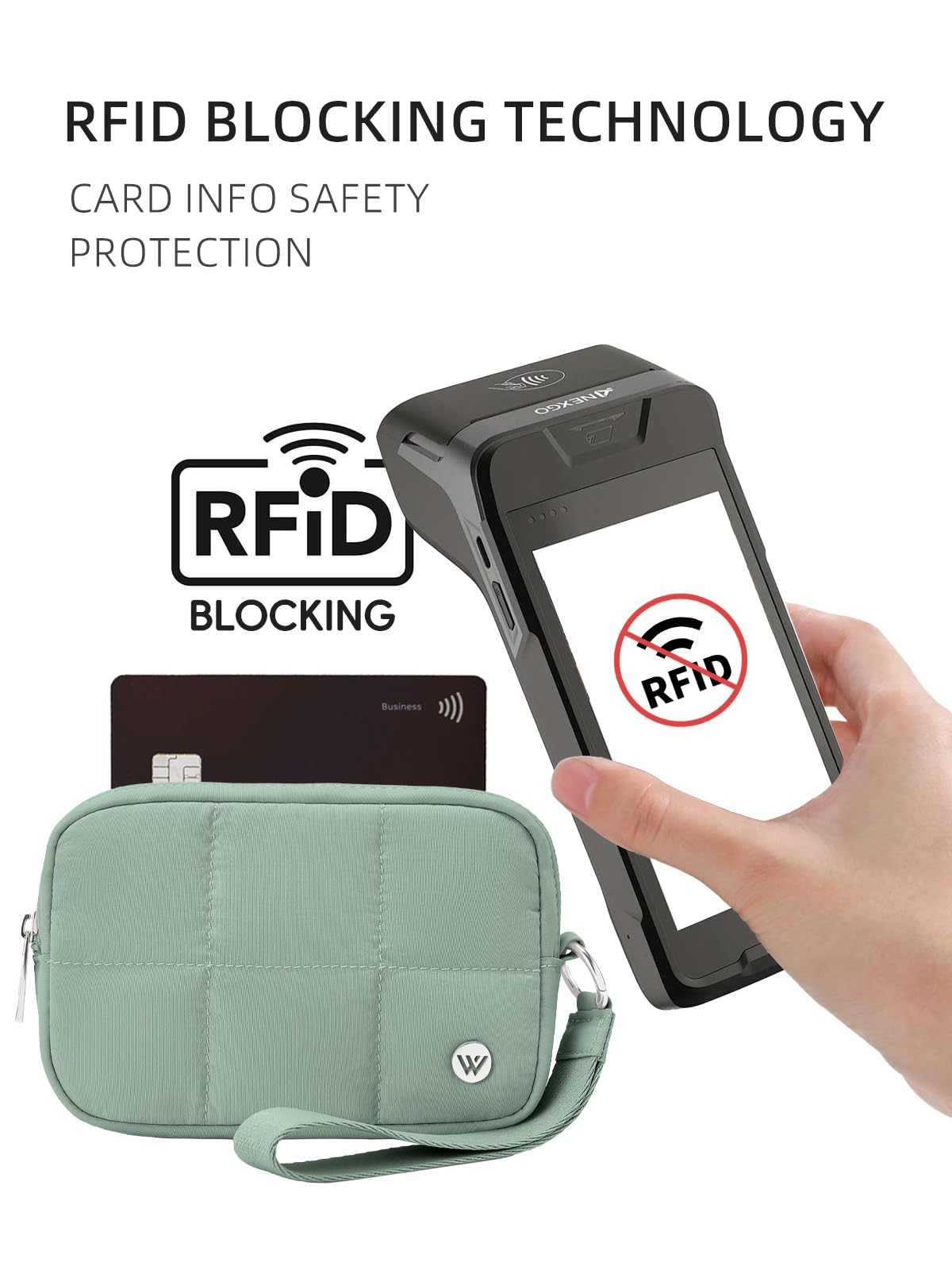 WESTBRONCO Puffer Wristlet Wallets for Women RFID Nylon Wallet with Zipper Quilted Purse for Travel Passport Credit Card Holder Phone