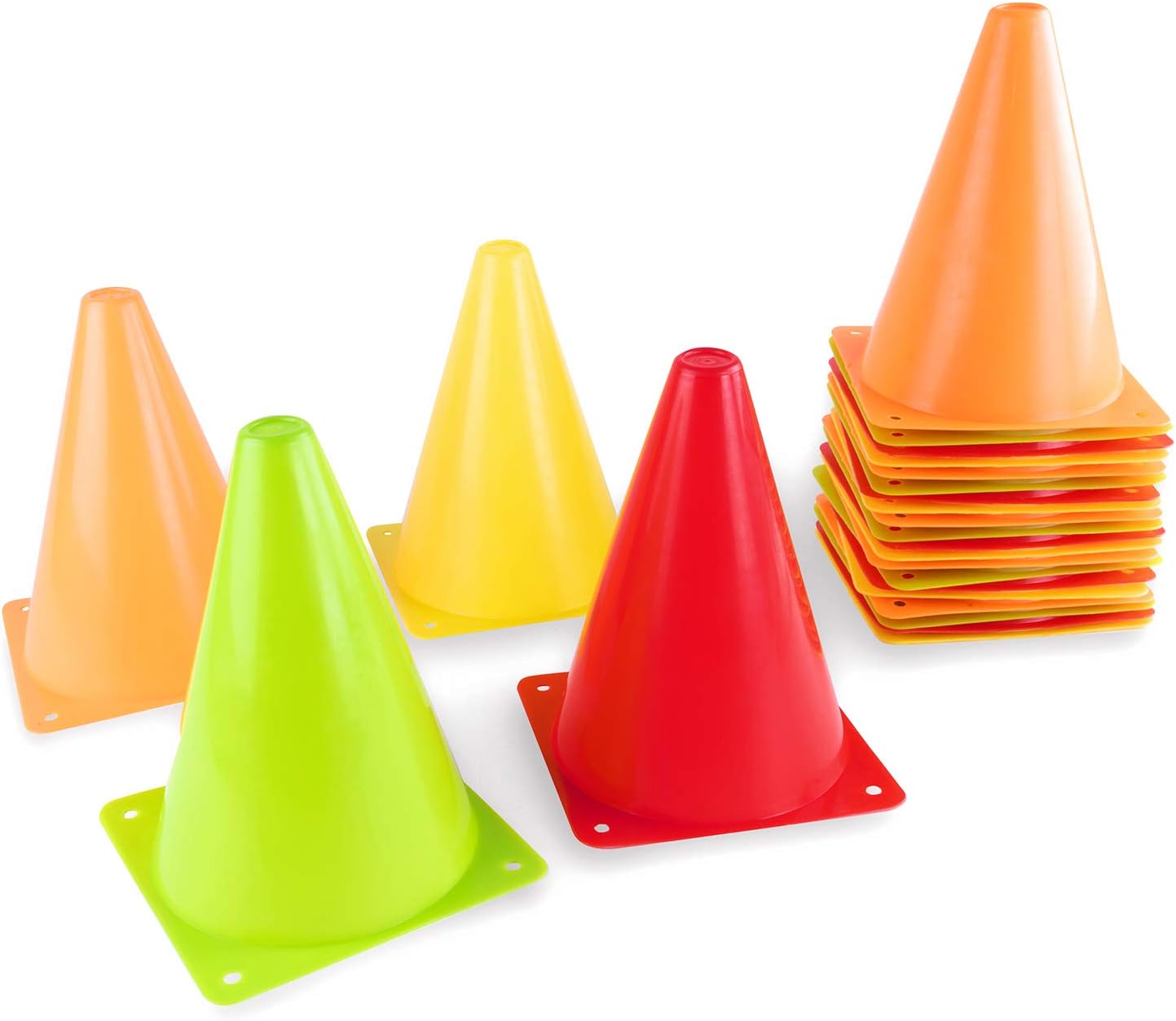 Super Z Outlet 7.5" Bright Neon Colored Orange, Yellow, Red, Green Cones Sports Equipment for Fitness Training, Traffic Safety Practice (24 Pack)