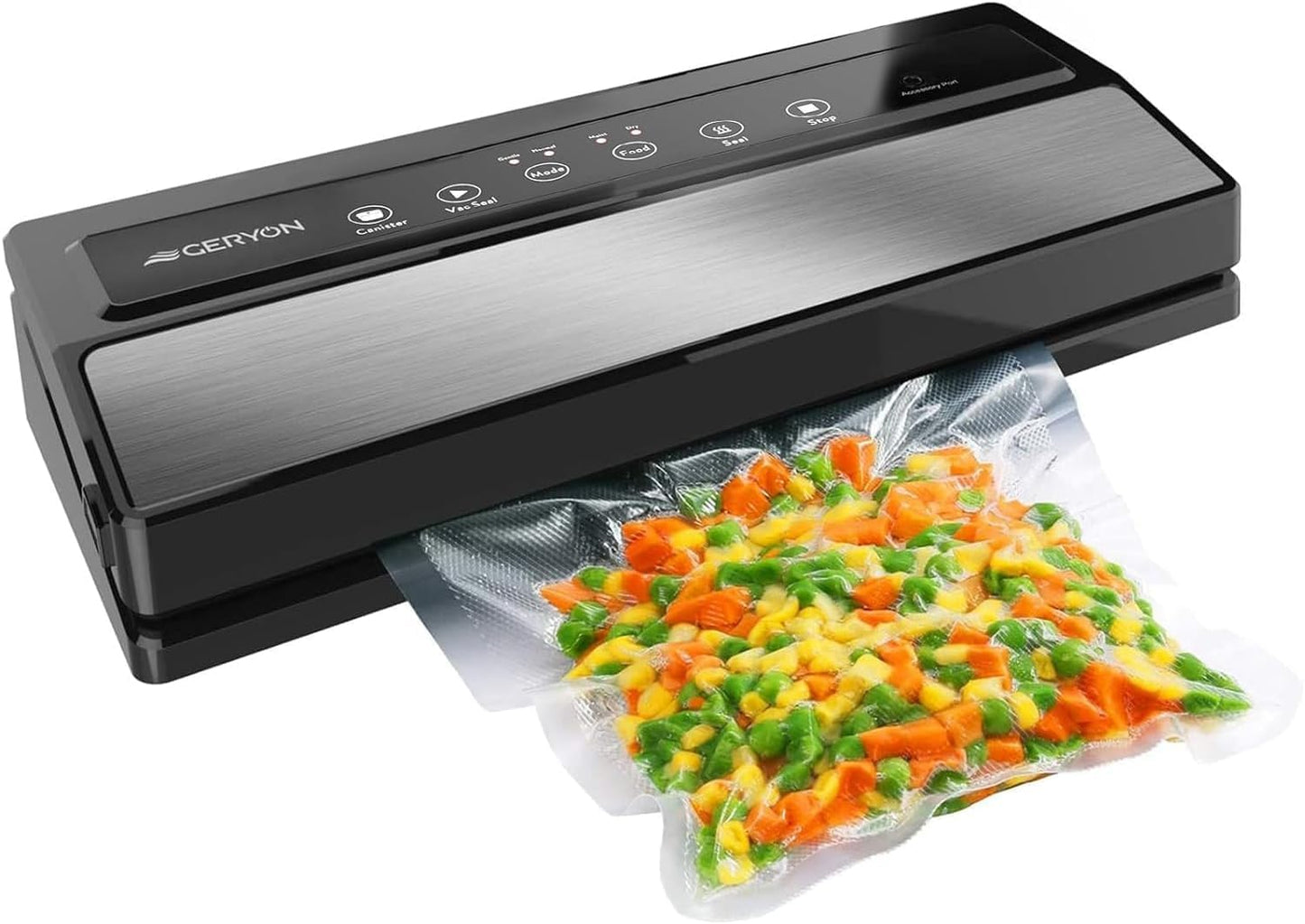 GERYON Vacuum Sealer, Vacuum Sealer Machine for Food Storage with Sealer Bags & Roll, Automatic Food Sealer for Sous Vide, Compact Design, LED Lights, Easy to Clean, Dry & Moist Modes (Silver)