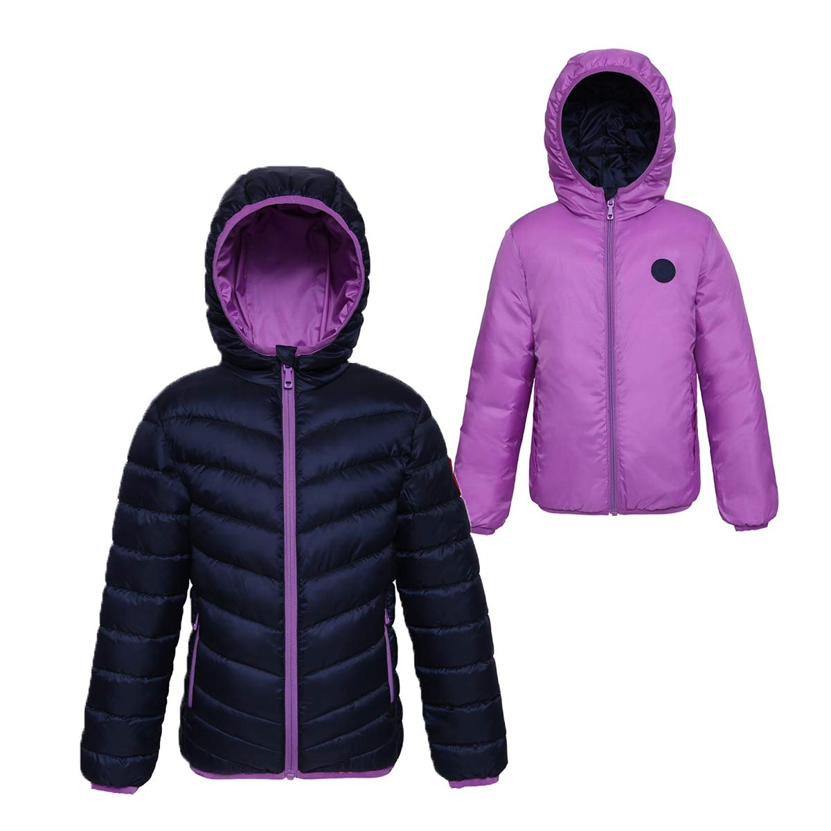 Rokka&Rolla Girls' Reversible Lightweight Puffer Jacket Hooded Water-Resistant Winter Coat