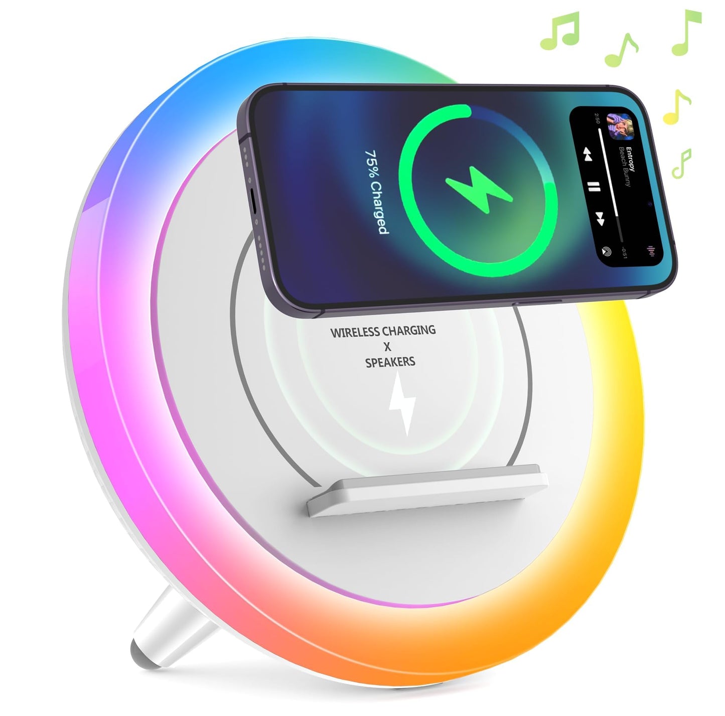 DTIDMI Night Light Bluetooth Speaker,Wireless Charger Stand Led Music Lamp,Color Changing Modern Bluetooth Lamp,Best Teenage Girls Boys Easter Gift (6.6inch)