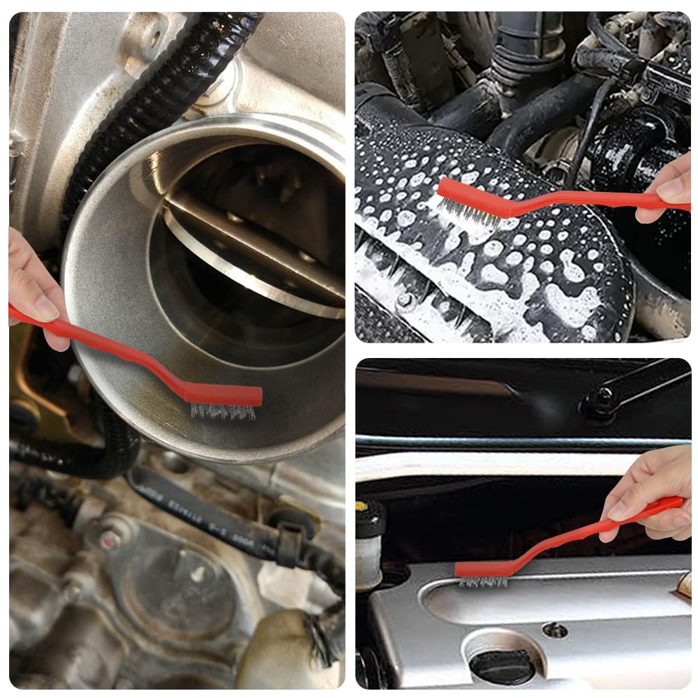 pulwury 9pcs Detailing Brush Set,Interior Cleaning Brush,Steel Wire & Tire Brush Automotive Cleaning Brush Kit,for Cleaning Engine, Body Exterior Surface, Carpet, Truck, SUV, RV, Motorcycle