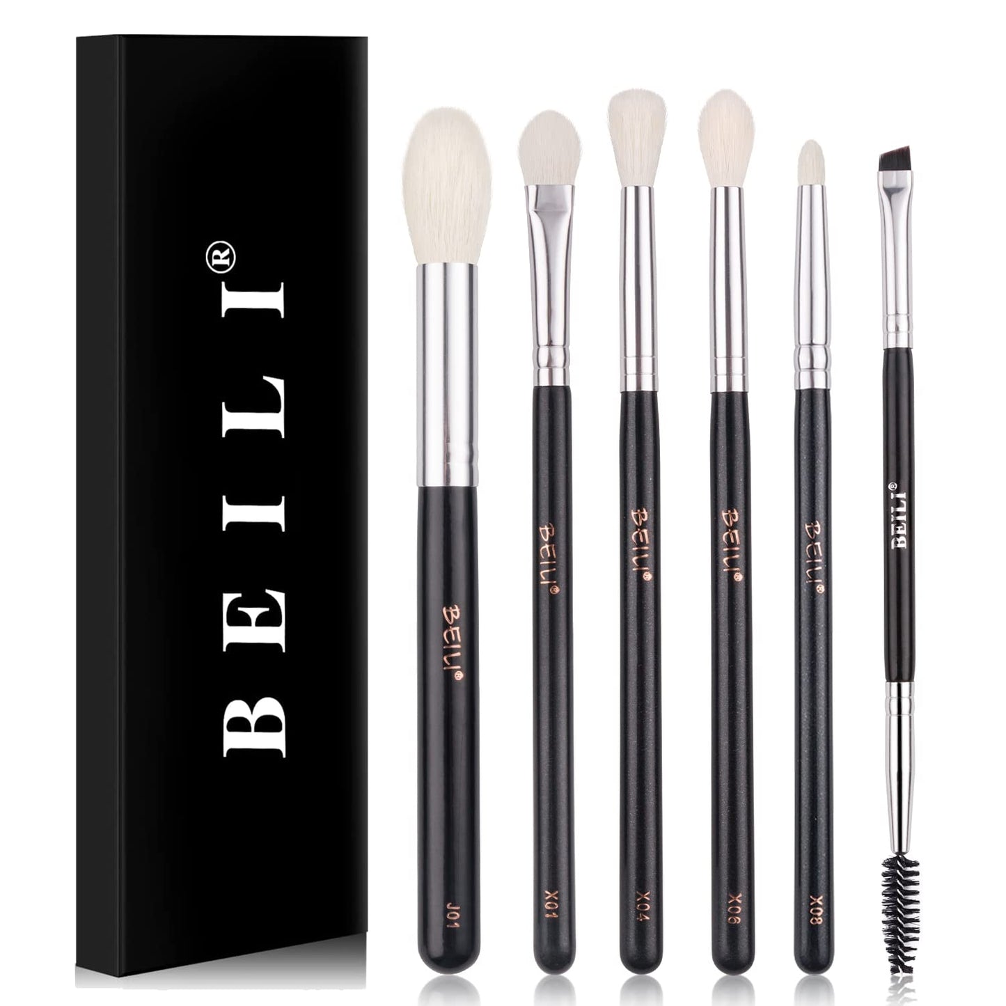 BEILI Eye Makeup Brushes 6pcs Eyeshadow Brushes Natural Goat Professional Makeup Brushes Set for Eyeshadow, Blending, Eyebrow, Highlighter