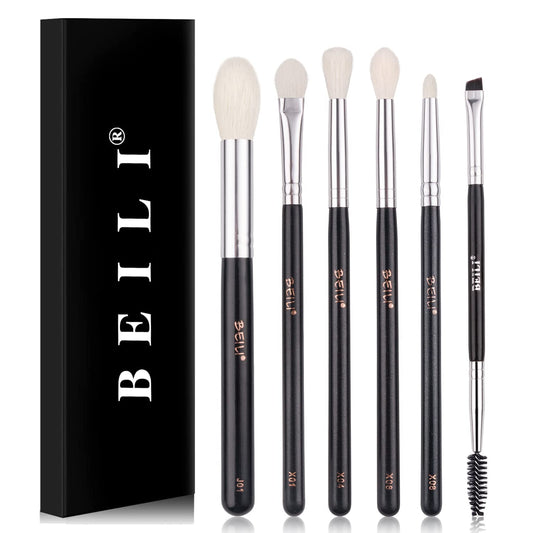 BEILI Eye Makeup Brushes 6pcs Eyeshadow Brushes Natural Goat Professional Makeup Brushes Set for Eyeshadow, Blending, Eyebrow, Highlighter