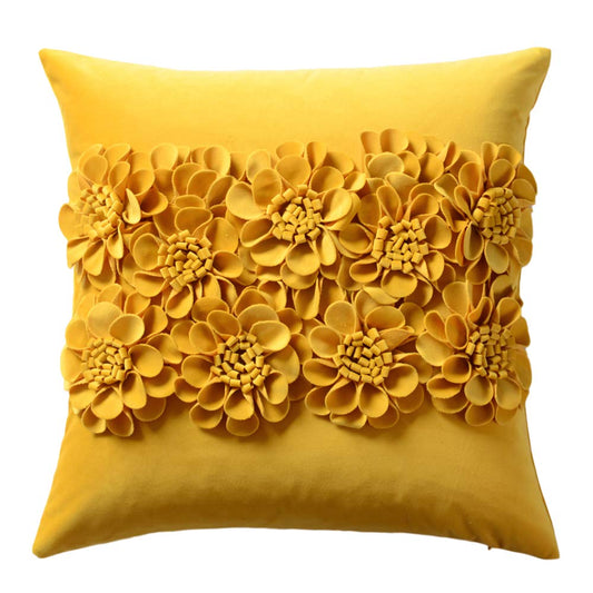 JWH Decorative Flower Velvet Throw Pillow Covers Floral Accent Pillow Cases Stereo Pillowcase Handmade Cushion for Car Bed Couch Bedroom 18x18 Inch Gold Yellow