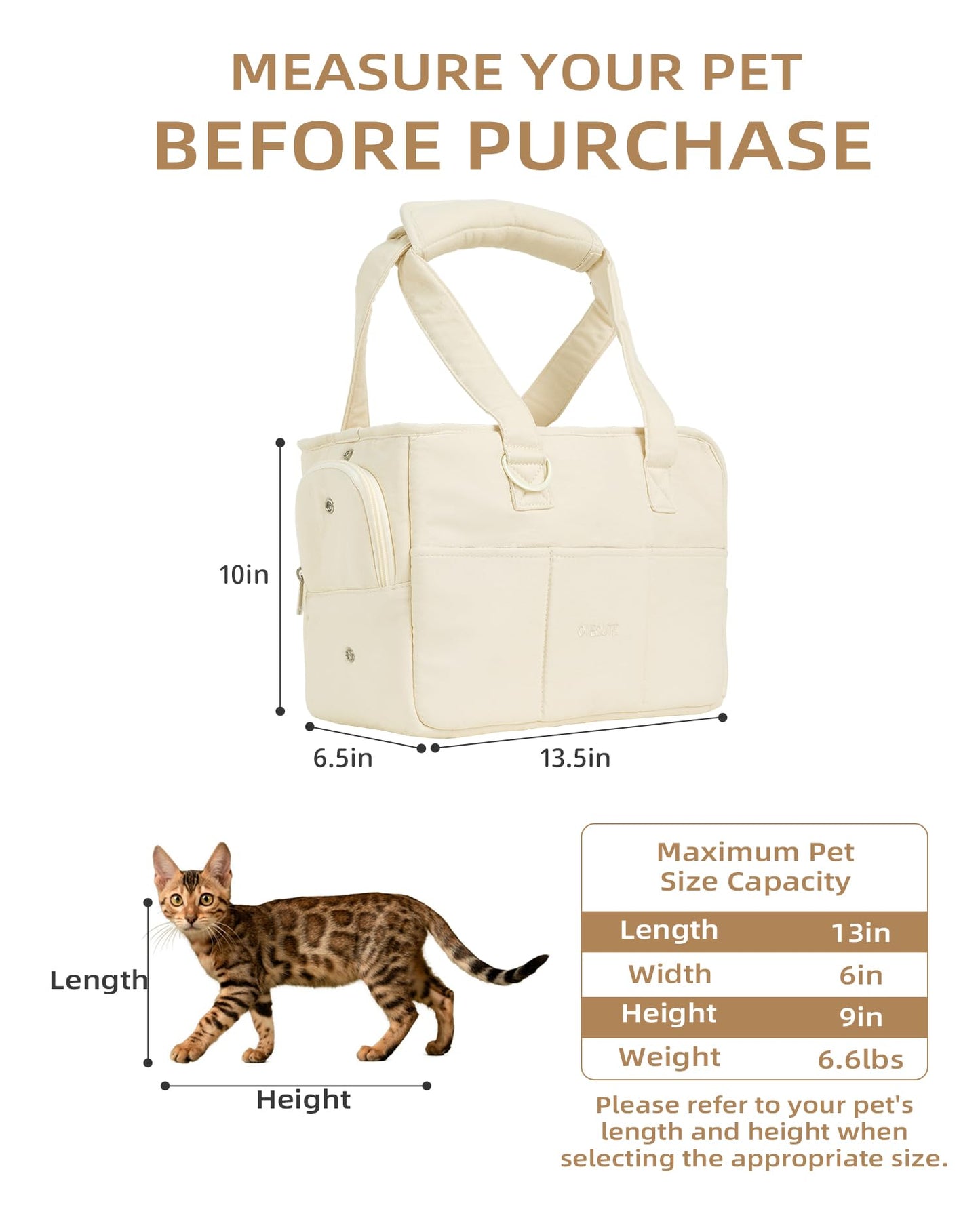 ONECUTE Dog Purse Carrier for Small Dogs Rabbit cat with Large Pockets, Cotton Bag, Dog Carrier Soft Sided, Collapsible Travel Puppy Carrier (Beige, 13.6" L x 6.5" W x 10" H)
