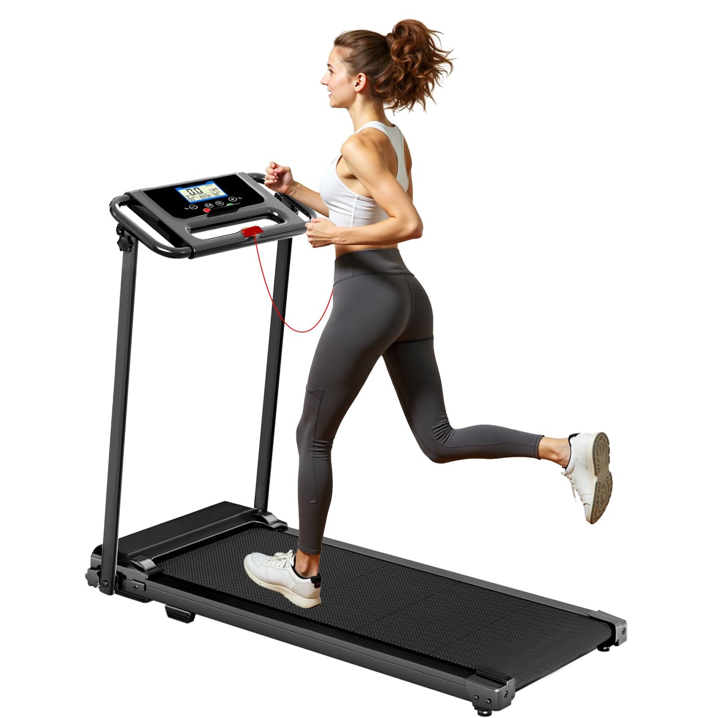 Portable Treadmill with Handle, 3.0HP Walking Pad Treadmill, Electric Compact Treadmills,Treadmills for Home Small Space with 12 Preset Programs, Walking Pad with Handle,300 LBS Capacity(Black)