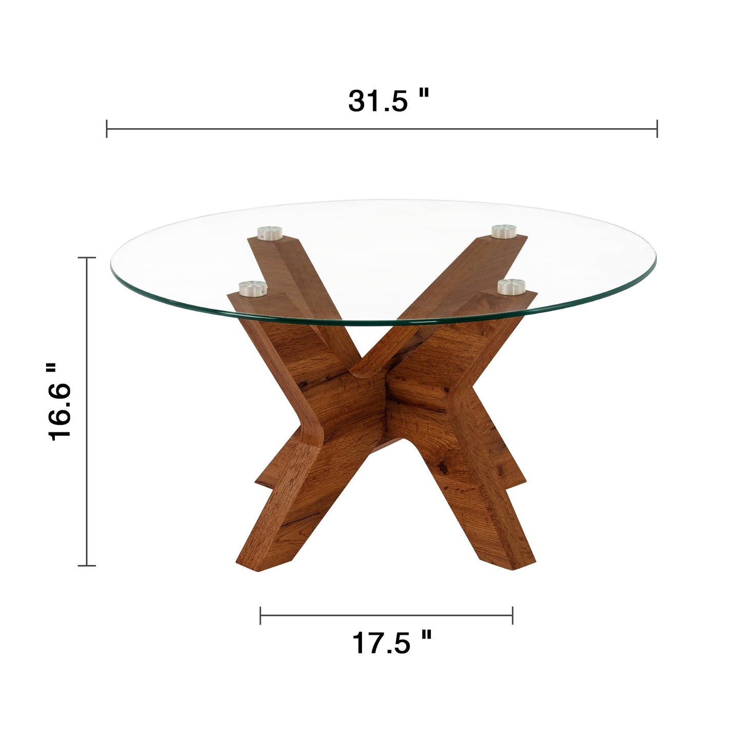 ivinta Round Glass Coffee Table, 31.5" Modern Center Table with Tempered Glass and MDF Legs for Living Room, Office, Tree (Rustic Brown)