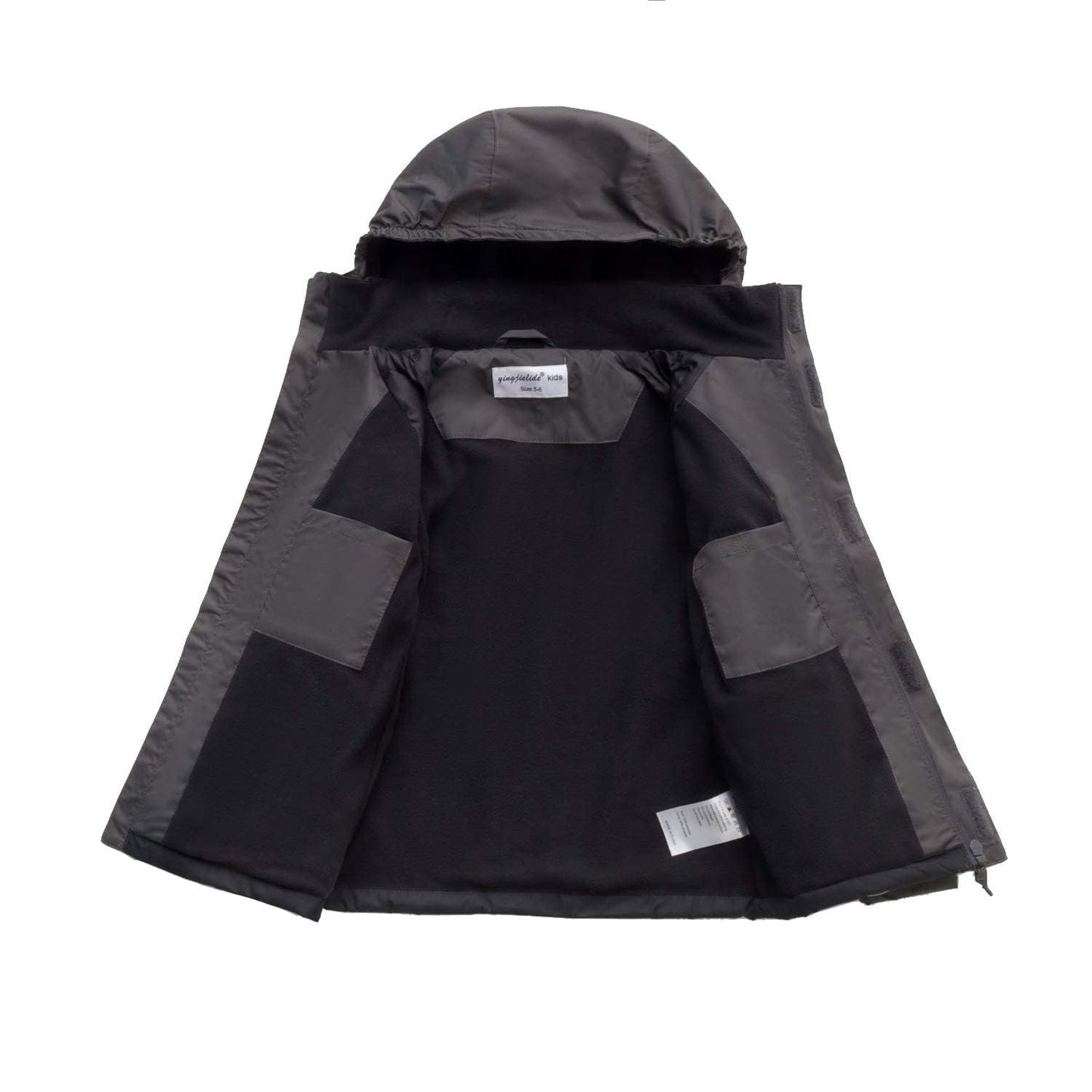 ENDIRAD Kids Rain Jackets for Boys Size 5t-6t, Lightweight Windproof Raincoat - Hooded Spring Jackets, Warm Fleece Winter Coat for Kids (Grey)