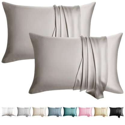 100% Silk Pillow Cases 2 Pack King Size Mulberry Silk Pillowcase for Hair and Skin Set of 2 Highest Grade 6A Silk Soft Breathable Cooling with Hidden Zipper, Taupe