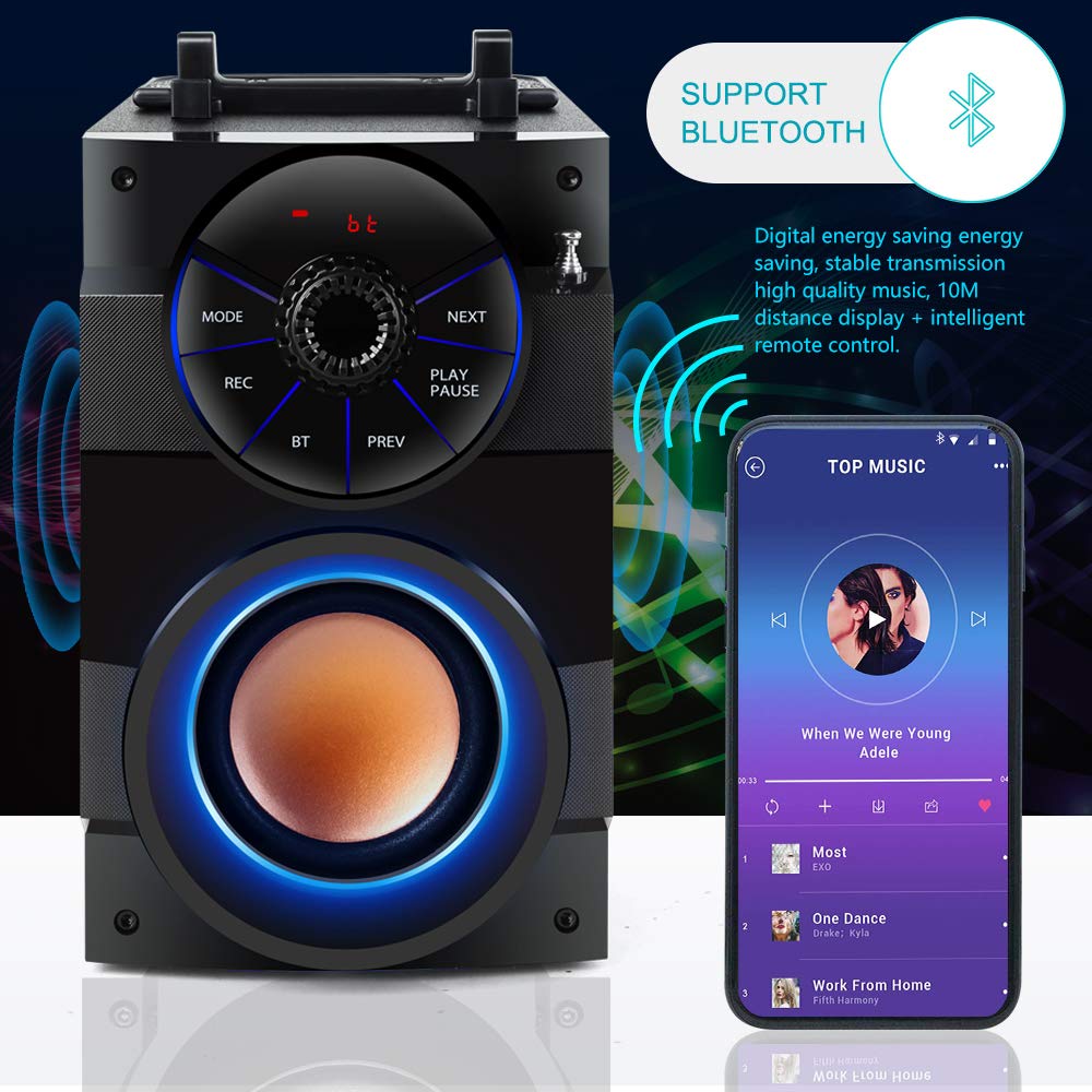 TAMPROAD Portable Bluetooth Speakers with Subwoofer Rich Bass Wireless Outdoor/Indoor Party Speakers MP3 Player Powerful Speaker Support Remote Control FM Radio for Phone Computer PC Home TV