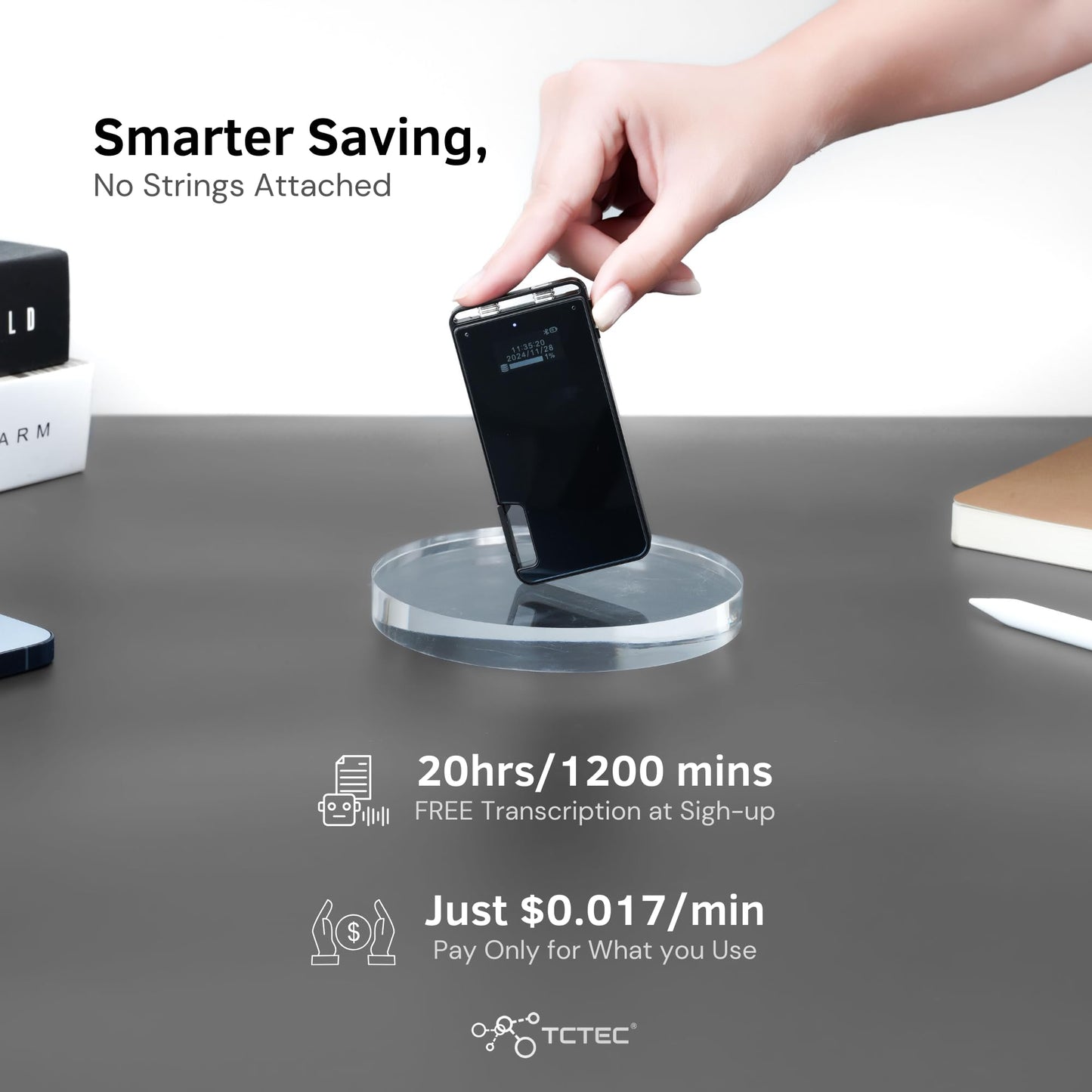 TCTEC 128GB Smart Voice Recorder, AI Transcription Recorder, Smart AI Summary, Audio to Text Function, Noise Reduction, Audio, Recording Device for Meeting, Lecture, Interview.