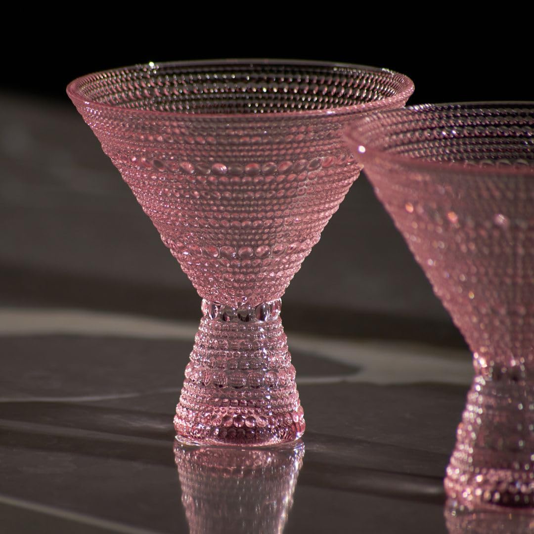 LEMONSODA Hobnail Pink/Clear Martini Glasses Vintage Cocktail Glasses (9oz) for Martini, Cocktail, Margarita, Cosmopolitan, Manhattan (Pink, Set of 4)