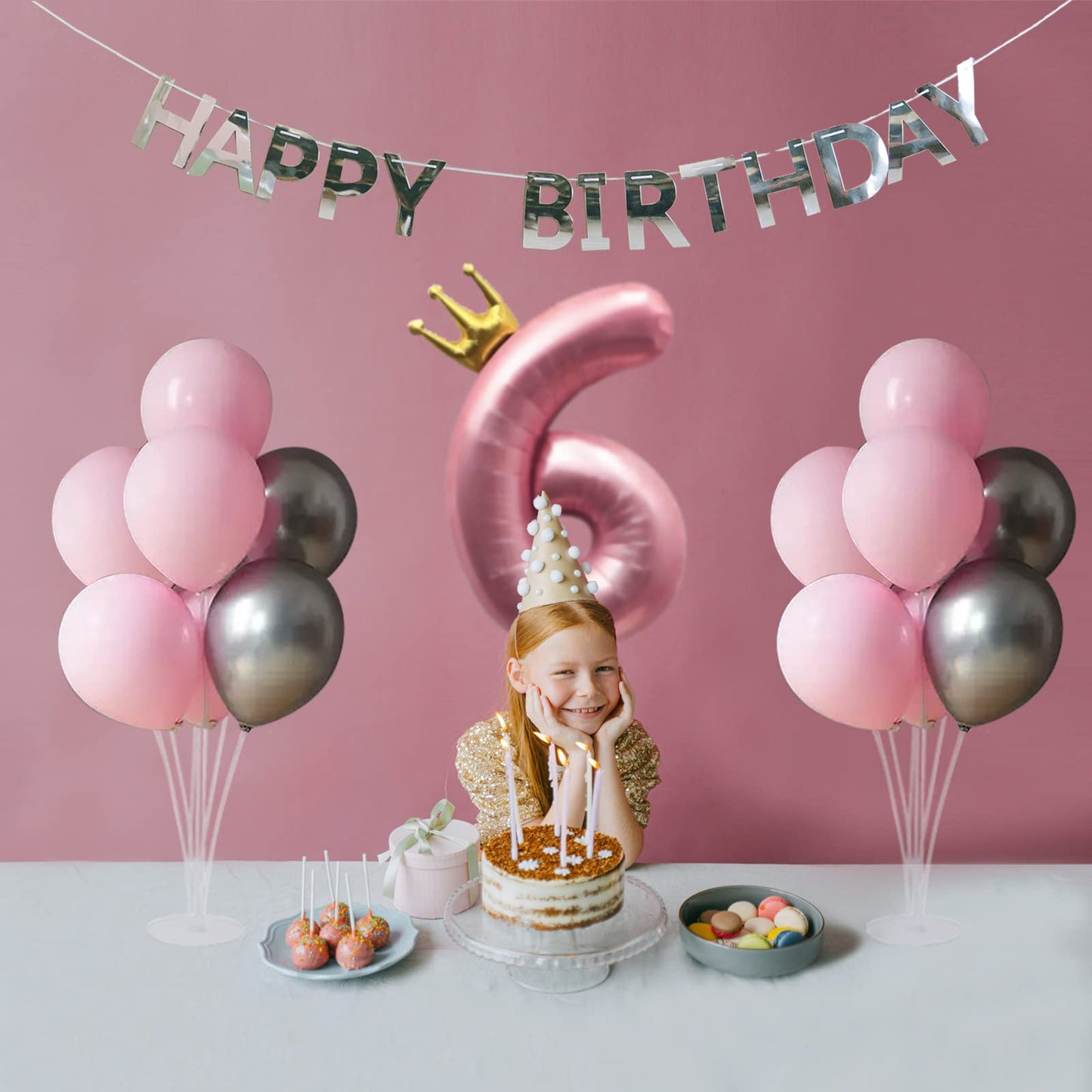 ROYUYE 4 Sets of Table Balloon Stand Kit, 1 Roll of Glue and 5 Flower Clips for Birthday, Celebration and Party Decorations