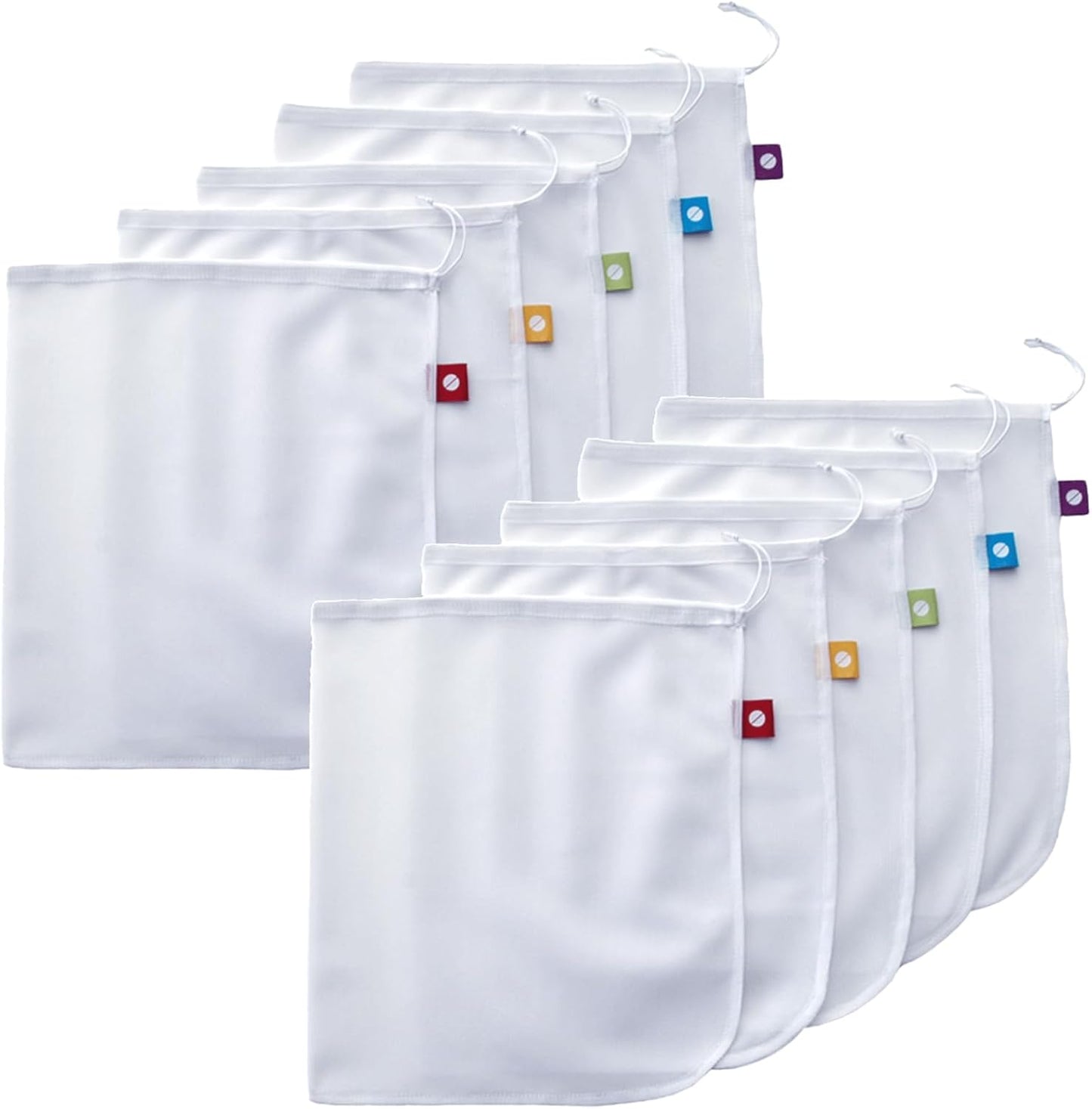 Reusable Produce Bags, Washable Mesh Bags for Fruits and Vegetables, Set of 10 - Flip and Tumble