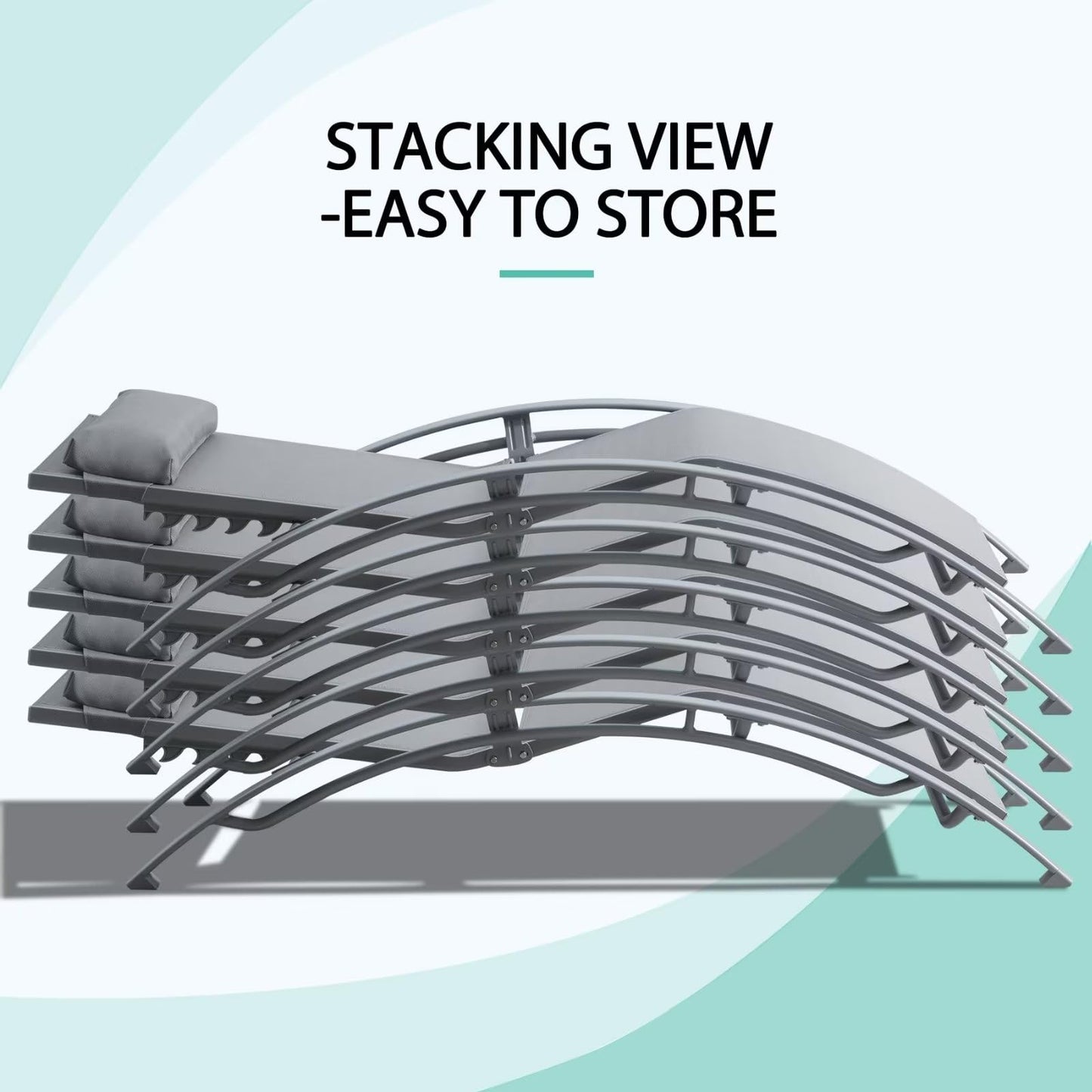 Domi Pool Lounge Chairs Set of 2, Adjustable Aluminum Outdoor Chaise Lounge Chairs, All Weather for Deck Lawn Poolside Backyard -Grey Textilene