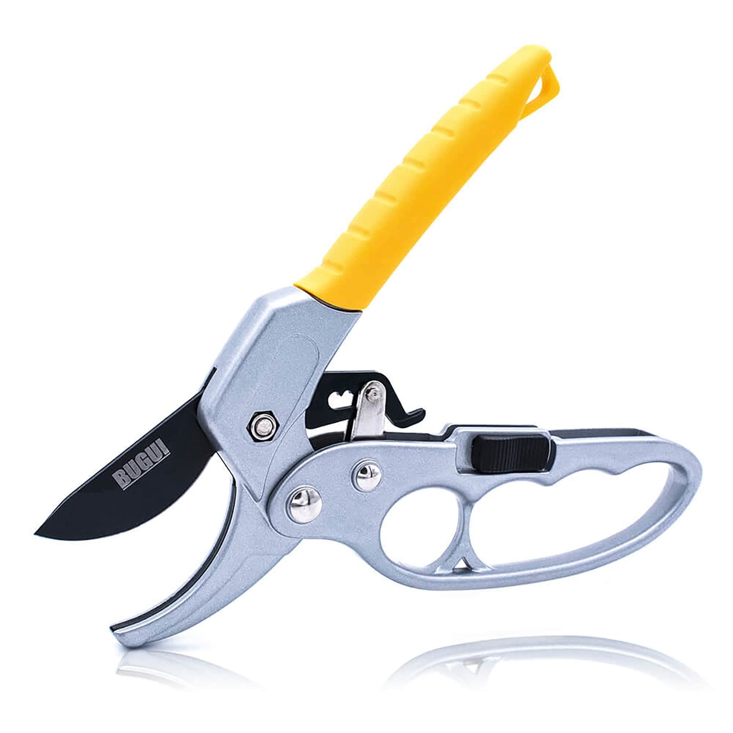 BUGUI 8" Ratchet Pruning Shears, 5 Times Cutting Power Than Normal Garden Scissors, Labor-Saving Design for Arthritis Weak Hands