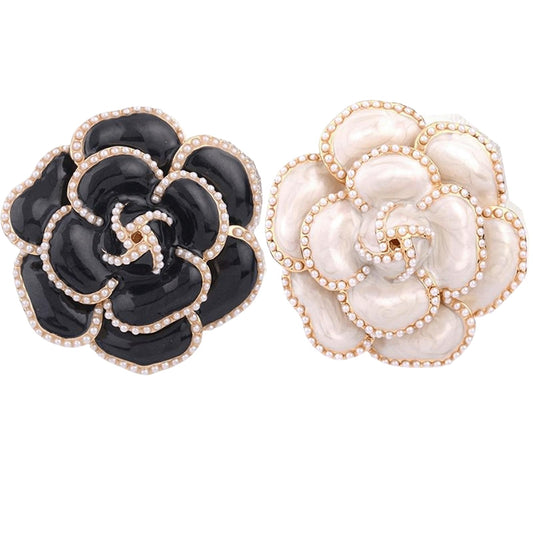 2 Pcs Camellia Flower Brooch Pins Elegant Faux Pearls for Women Dress Perfect for Party Wedding and Banquet