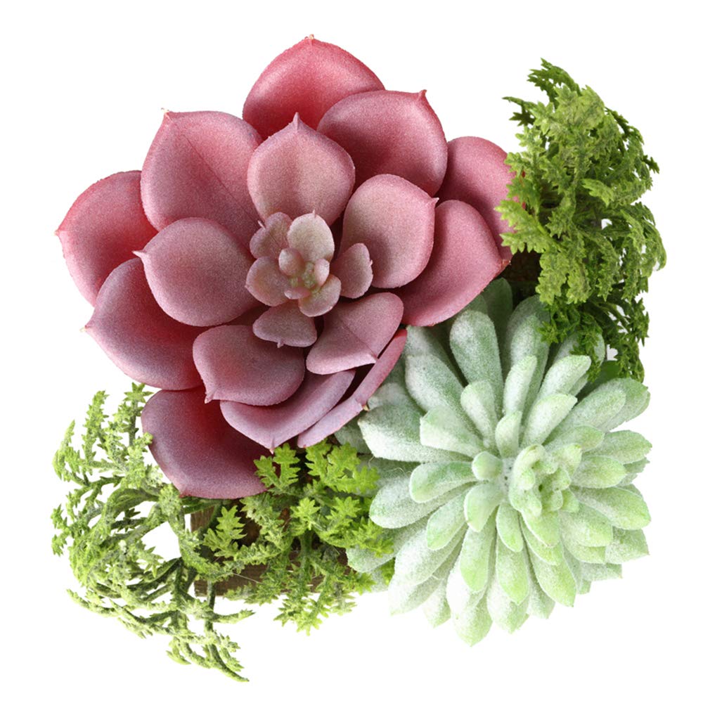 Mingfuxin Succulents Plants Artificial, Mini Assorted Green Fake Plants in Pots, Small Artificial Succulent Plant with Wood Potted for Bathroom Home Office Living Room Table Decor Indoor, Set of 3