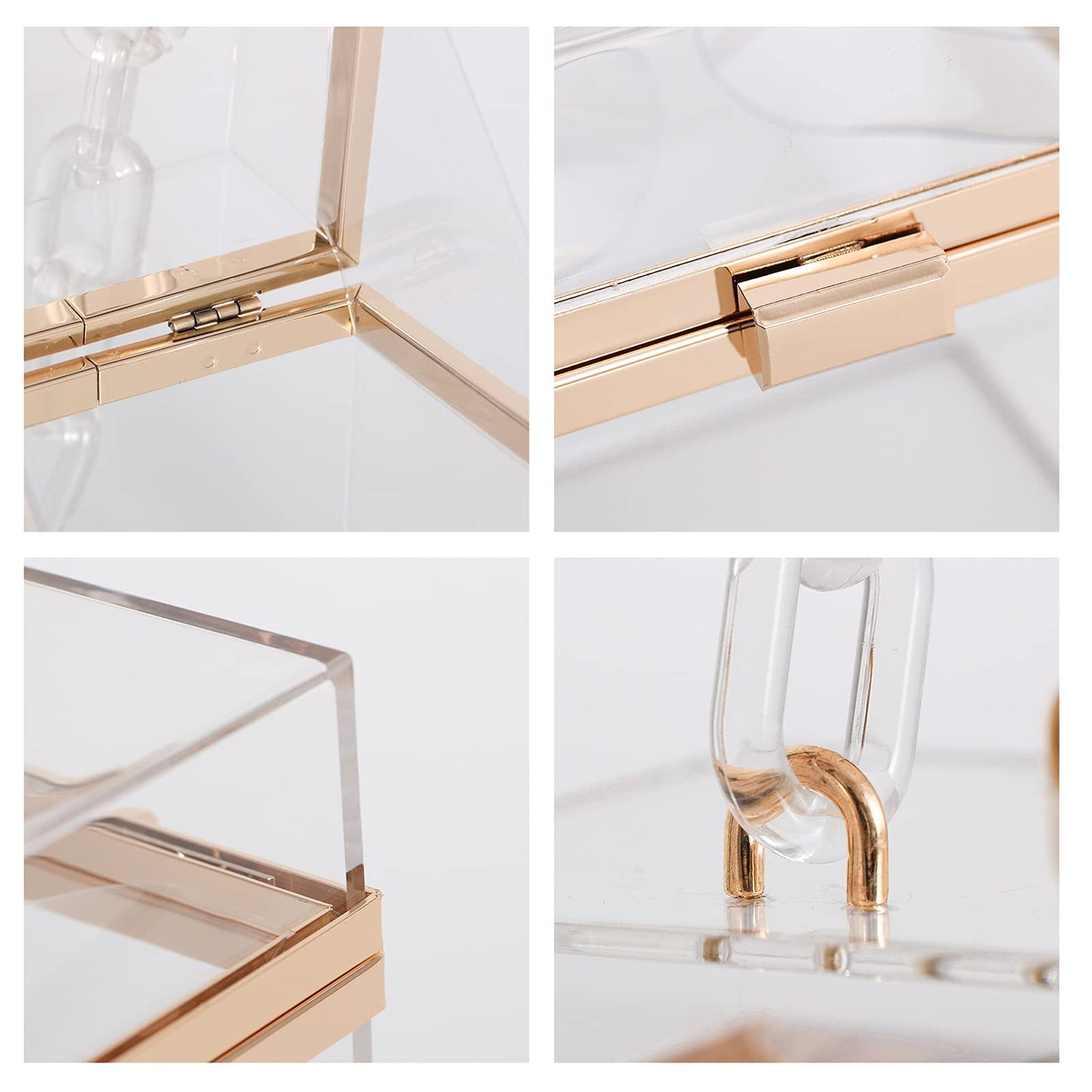 WJCD Cute Clear Acrylic Plastic Neon Hard Frame Party Clutch Purse with Gold Chain Strap (Transparent)