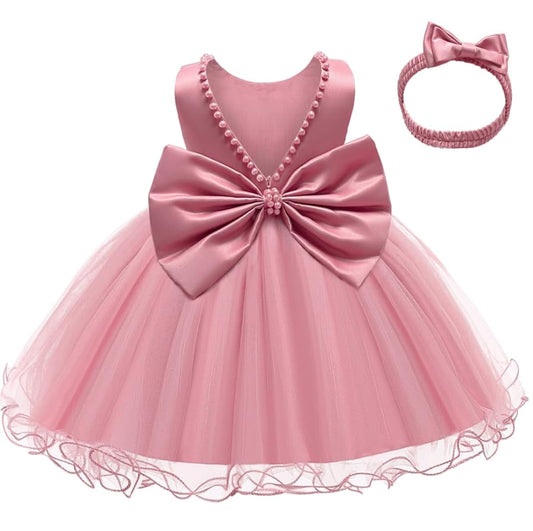 LZH Baby Girls Dress Ruffle Lace Backless Bowknot with Headwear Pageant Party Flower Wedding Dresses