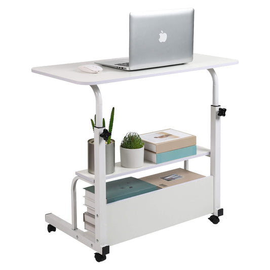 Adjustable Height Mobile Computer Desk for Small Space Rolling Writing with Wheels Corner Home Office Study Portable Bedrooms Work Desk Standing Table Sizes 31.5X15.7 Inches White