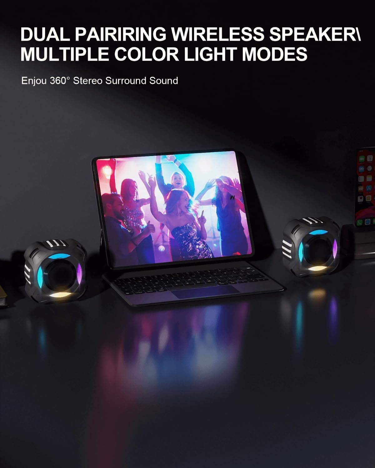 comiso Waterproof Speaker with Robust Bass, Shower Speaker with Dynamic Light, TWS Mode, Loud HD Sound, IP67 Waterproof, 2000mAh, Portable Wireless Speakers for Home, Outdoor/Kayak, Gift for Unisex.