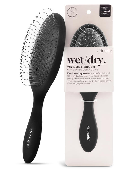 Kitsch Detangler Hair Brush for Wet and Dry Hair, Curly or Straight Hair, Detangling Brush with Flexible Hairbrush Bristles, Hair brushes for Women & Men, Adults & Kids, for Shower & Travel - Black
