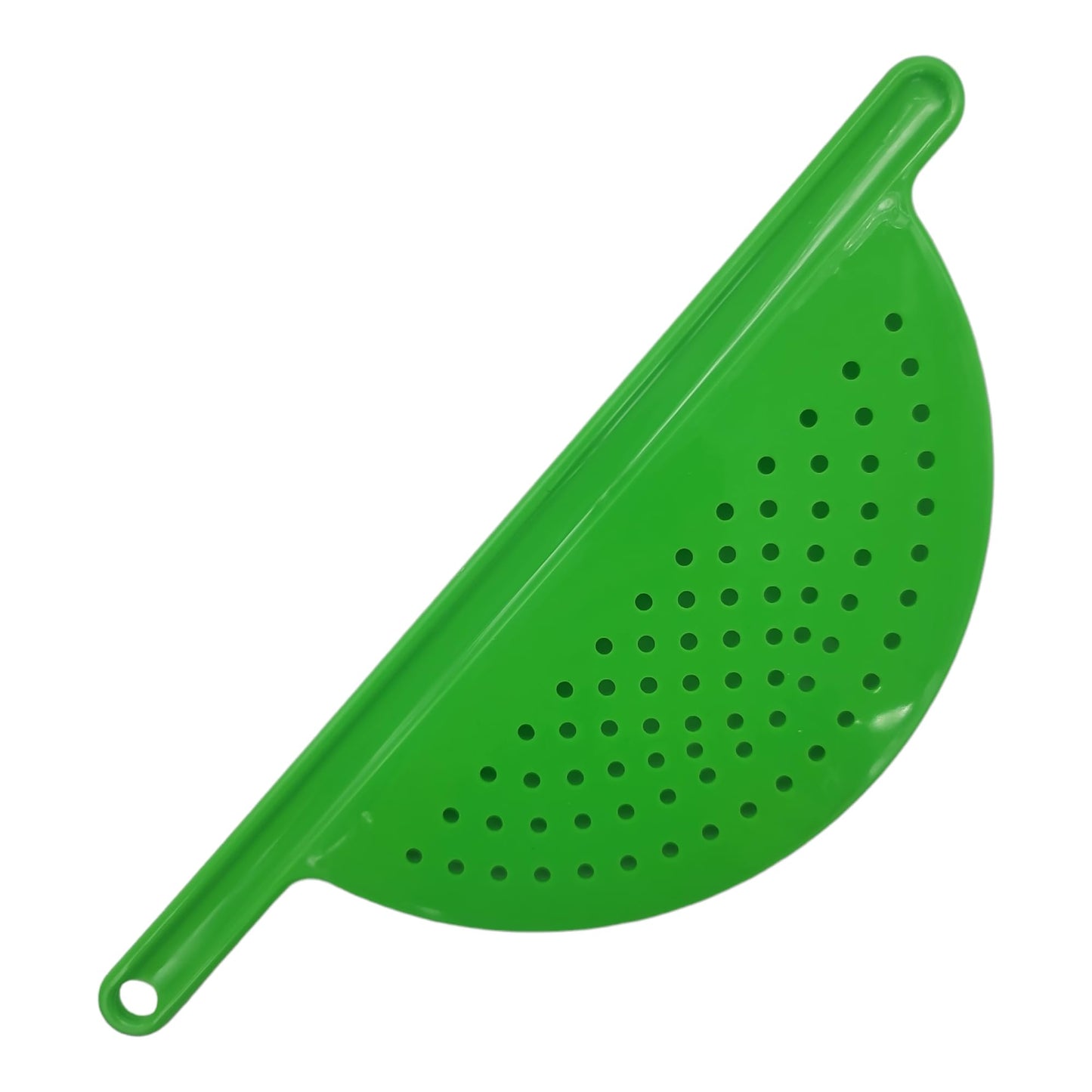 Handy Housewares Handheld Plastic Pot Drainer, Noodle & Pasta Strainer with Handle - Fits up to 9" Pots - Green