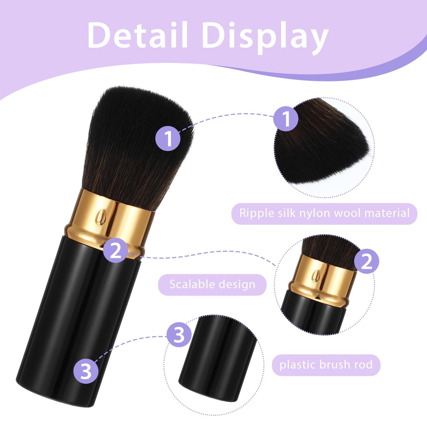 Grevosea Retractable Blusher Brush with Cover, 2 Pack Travel Makeup Brushes Kabuki Foundation Brush Extensible Face Blender Brush for Women Liquid Cream Foundation Concealer Blush Makeup Brush