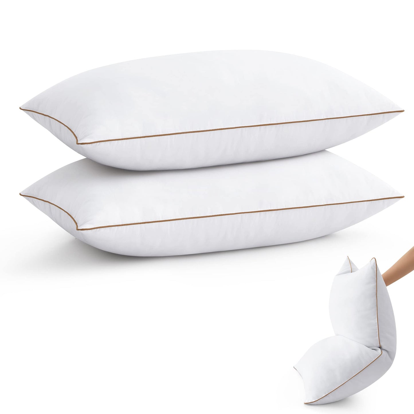 puredown® Goose Feather Down Pillows Queen Size Set of 2, Soft Fluffy Luxury Hotel Collection Pillow, 100% Cotton Cover, Medium Firm Bed Pillow for Back, Stomach or Side Sleeper.