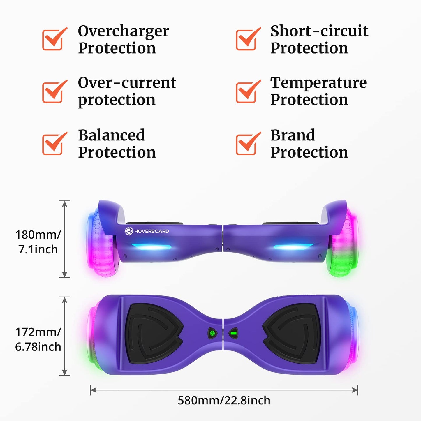 Trinity Max Hoverboard for Kids Ages 6-12, 6.5" LED Wheels & Music Speaker, Powerful Self Balancing Scooter for Kids Gifts, UL2272 Certified(Purple)
