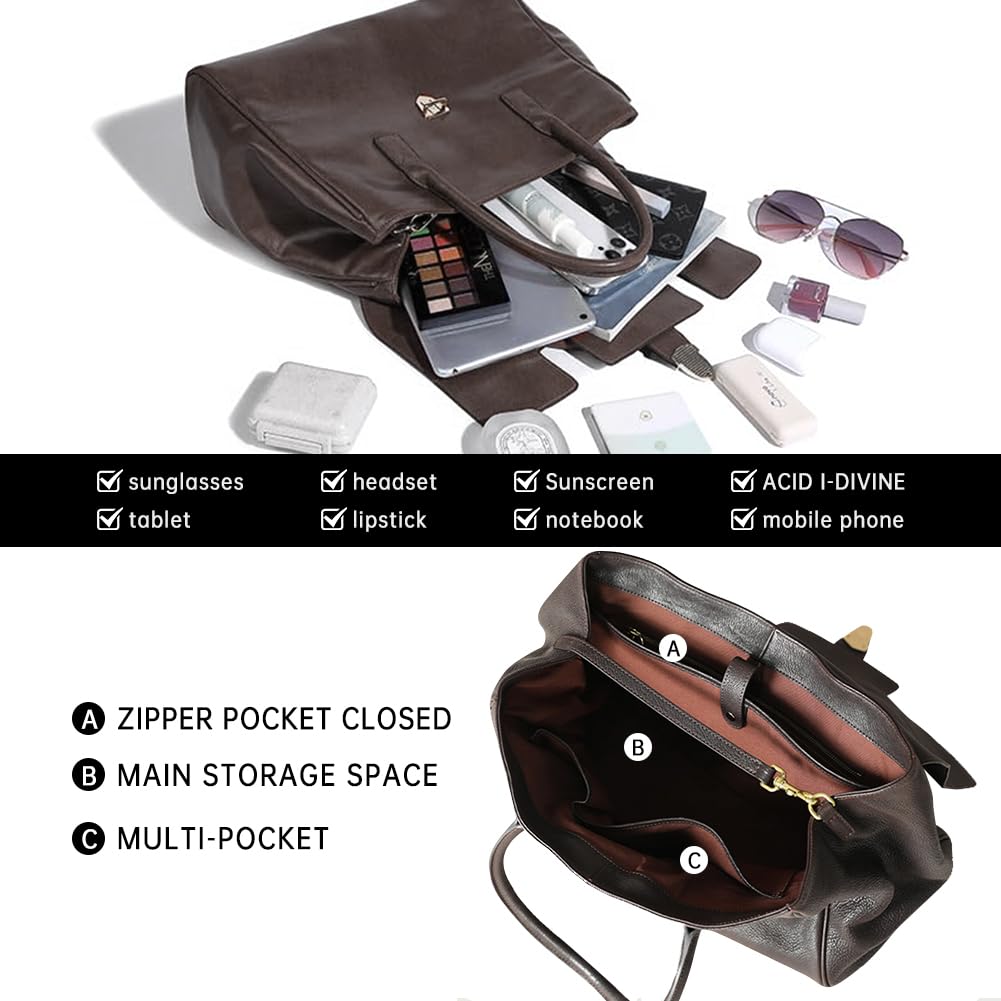 hibear Leather Tote Bag for Women,Luxury Designer Handbags Large Capacity Work Tote Bag Trendy Clutch Purse With Top-handle