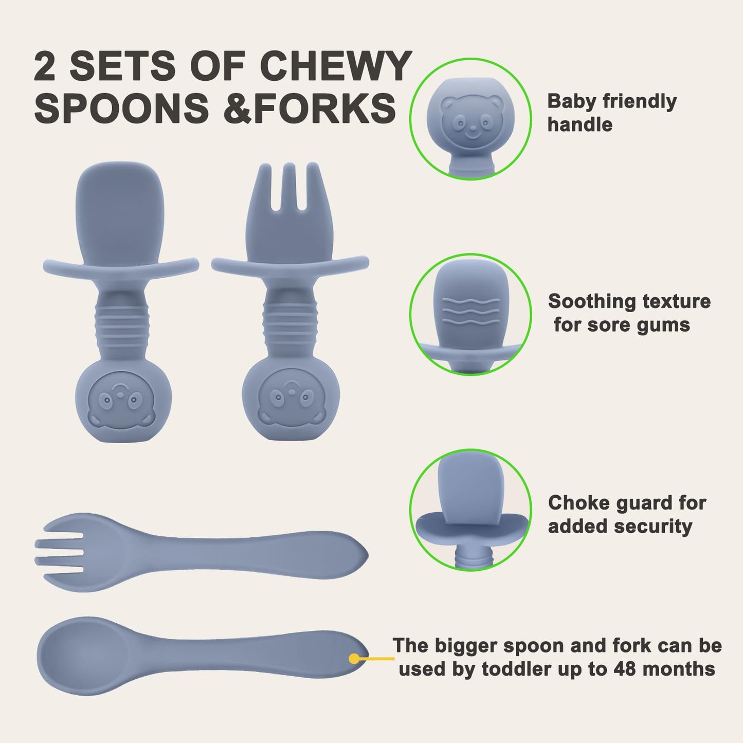 Munlinder Silicone Baby Feeding Set | Baby Led Weaning Supplies Includes Suction Bowls and Divided Plates, Adjustable Bib, Baby Utensils Spoons and Forks,Cup | Baby Feeding Essentials (Blue Gray)