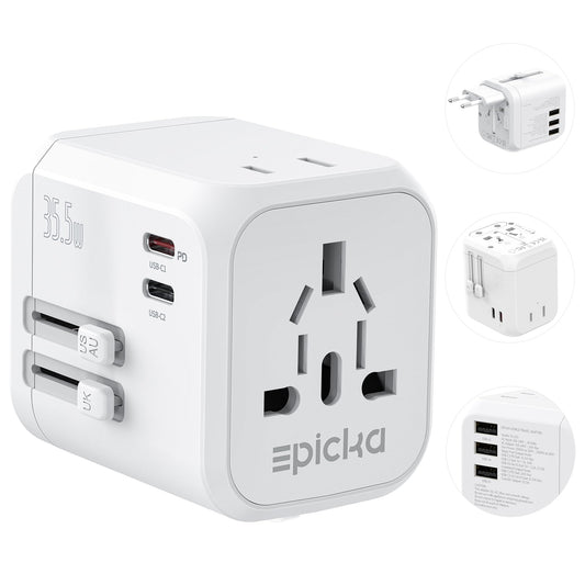 EPICKA 35W Universal Travel Adapter with 2 AC Outlet, European Travel Plug Adapter with PD Fast Charging, 6-Port (2 AC/2 USB-C/3 USB-A) International Power Adapter - Travel Essentials (TA-205, Black)