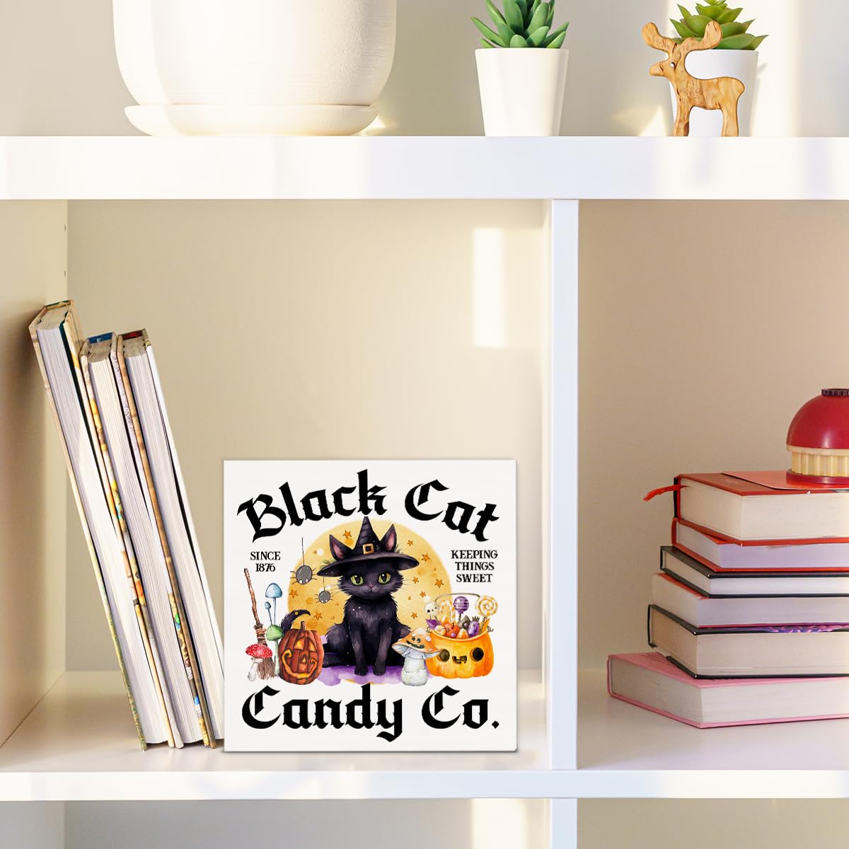 Halloween Sign Decor Black Cat Candy Co Wooden Box Sign Halloween Home Kitchen Living Room Decor