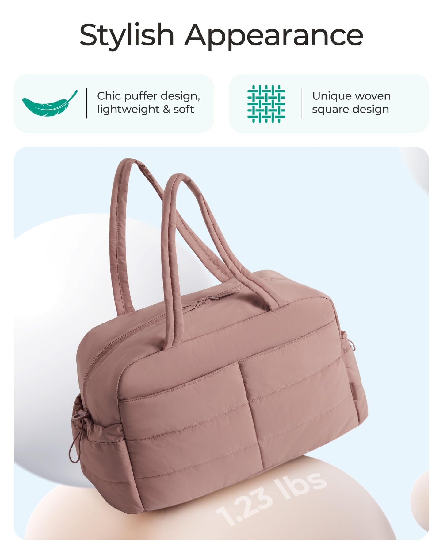 BAGSMART Gym Bag for Women, 31L Travel Duffle Bag Puffer Tote Quilted Laptop Carry on, Weekender Overnight Organizer for Travel, Water Resistant, Dark Pink