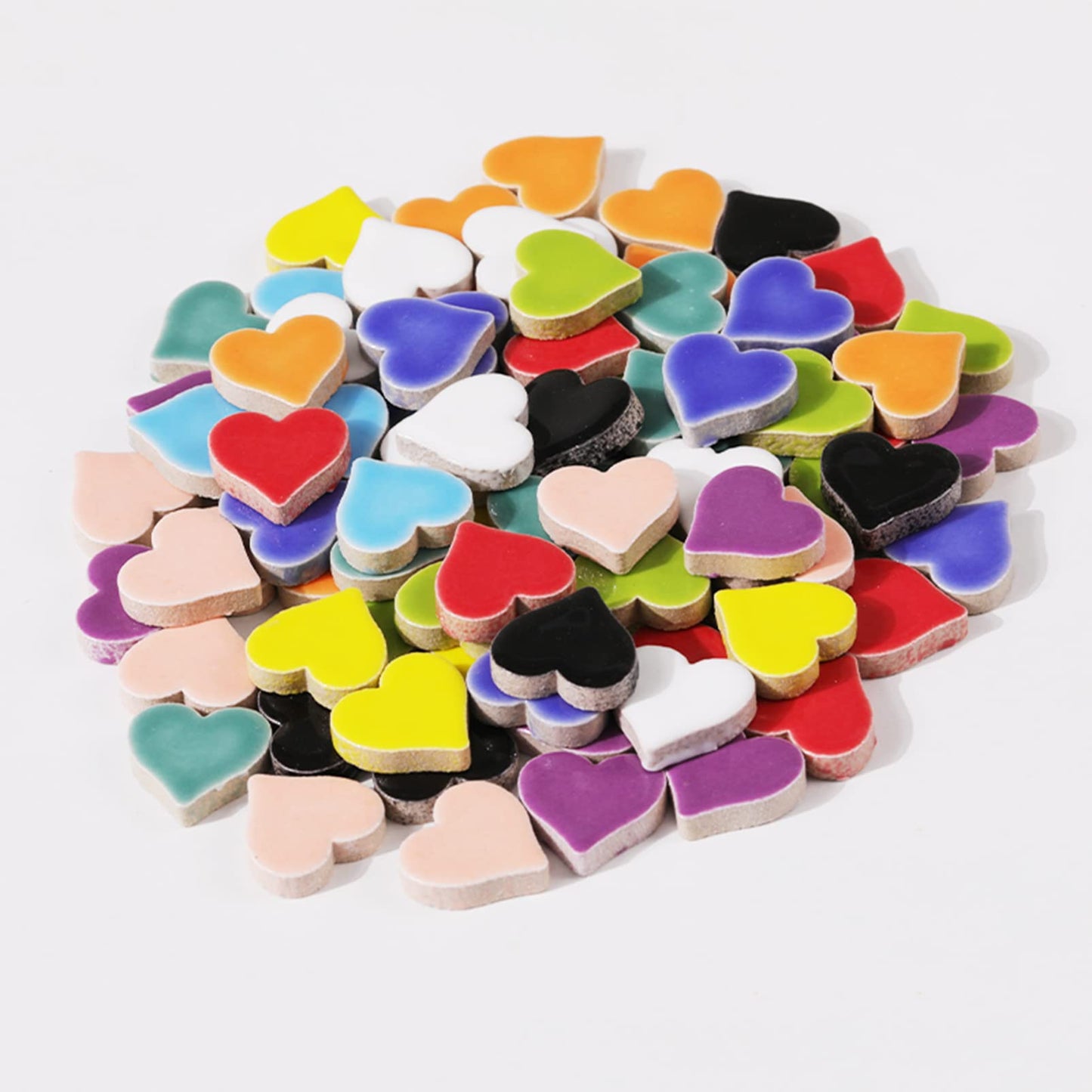 40pcs/100g Pack of Mosaic Tile Supplies for DIY Crafts, Plates, Picture Frames, Flowerpots, Handmade Jewelry - 1.5x1.5 cm Love Heart Ceramic Decorative Tiles (Love Heart Mix)