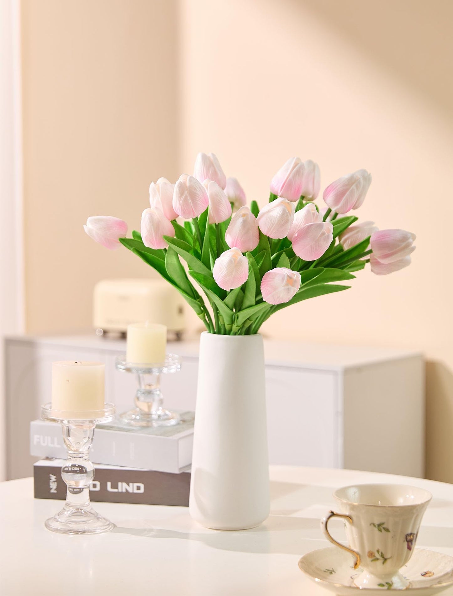 Drewev 30 Pcs Tulips Artificial Flowers Fake Pink Flowers Latex Tulips Real Touch 13" Silk Flower for Spring Mother's Day Easter Gifts in Bulk Home Kitchen Wedding Decorations