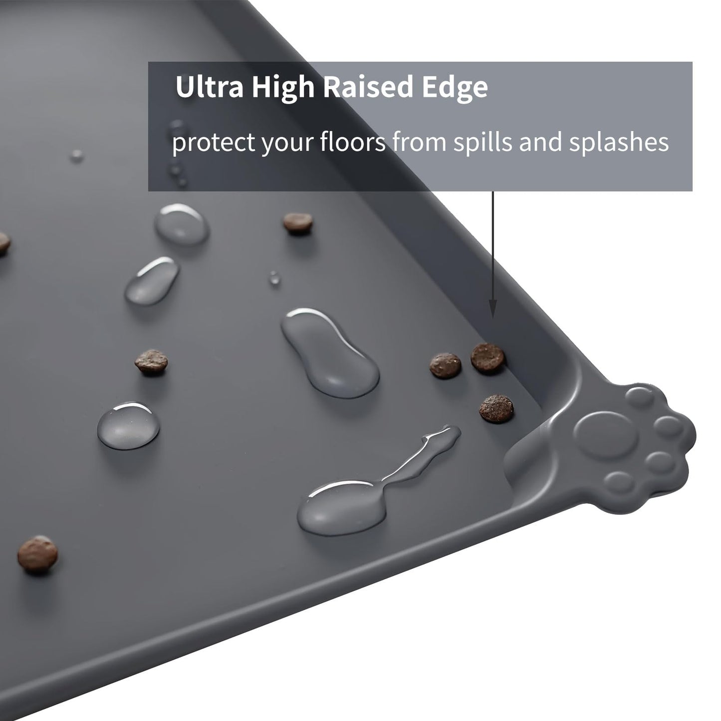 Reopet Waterproof Pet Feeding Mat with High Raised Edges, Heavier and Thicker Placemats for Cat Dog Water Bowl with BPA Free, Dogs Cats Food Mats for Messy Drinkers to Prevent Spill and Protect Floors