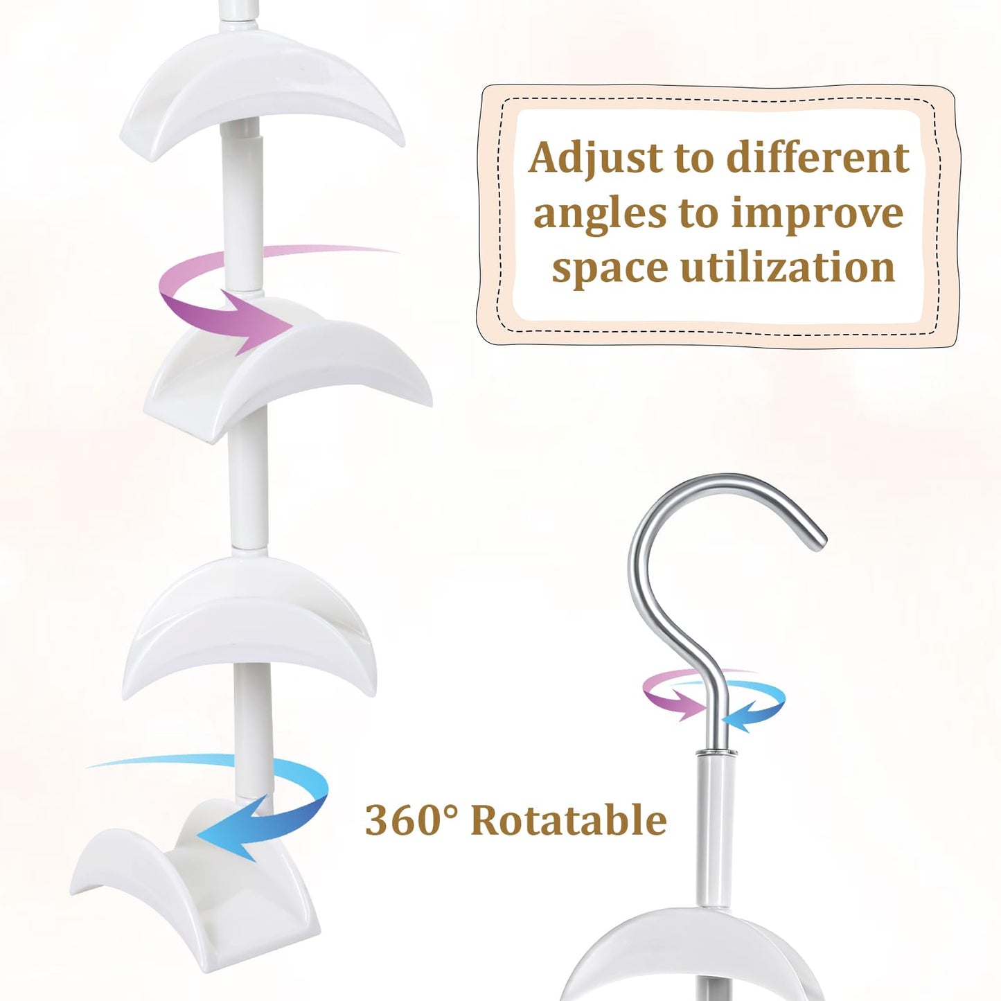 Dimeho 4 Pcs Purse Hanger for Closet, Hanging Bag Holder 360°Rotatable Handbag Hook Space Saving Bags Storage Metal Backpack Rack Purses White Tote Bag Hanging Organizer for Closet