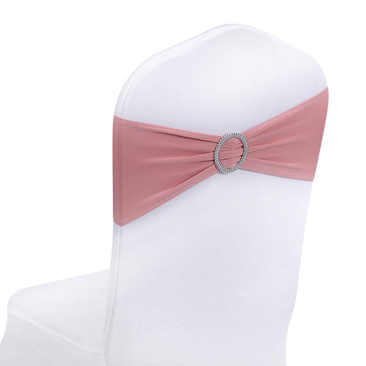 Peomeise 100pcs Dusty Pink Spandex Chair Sashes with Buckle Slider for Wedding, Party Decoration