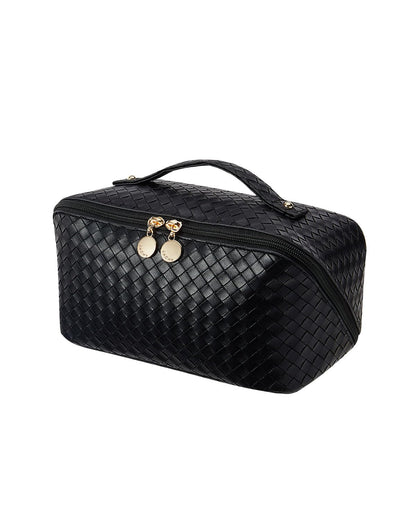 EACHY Travel Makeup Bag,Large Capacity Cosmetic Bags for Women,Waterproof Portable Pouch Open Flat Toiletry Bag Make up Organizer with Divider and Handle