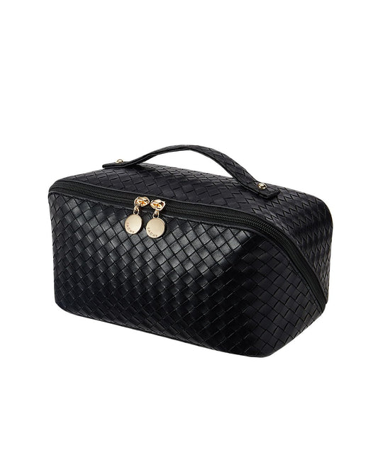 EACHY Travel Makeup Bag,Large Capacity Cosmetic Bags for Women,Waterproof Portable Pouch Open Flat Toiletry Bag Make up Organizer with Divider and Handle