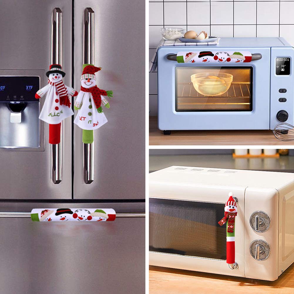 OurWarm Aytai 4pcs Christmas Fridge Handle Covers Snowman Refrigerator Door Handle Cover Kitchen Appliance for Christmas Decorations