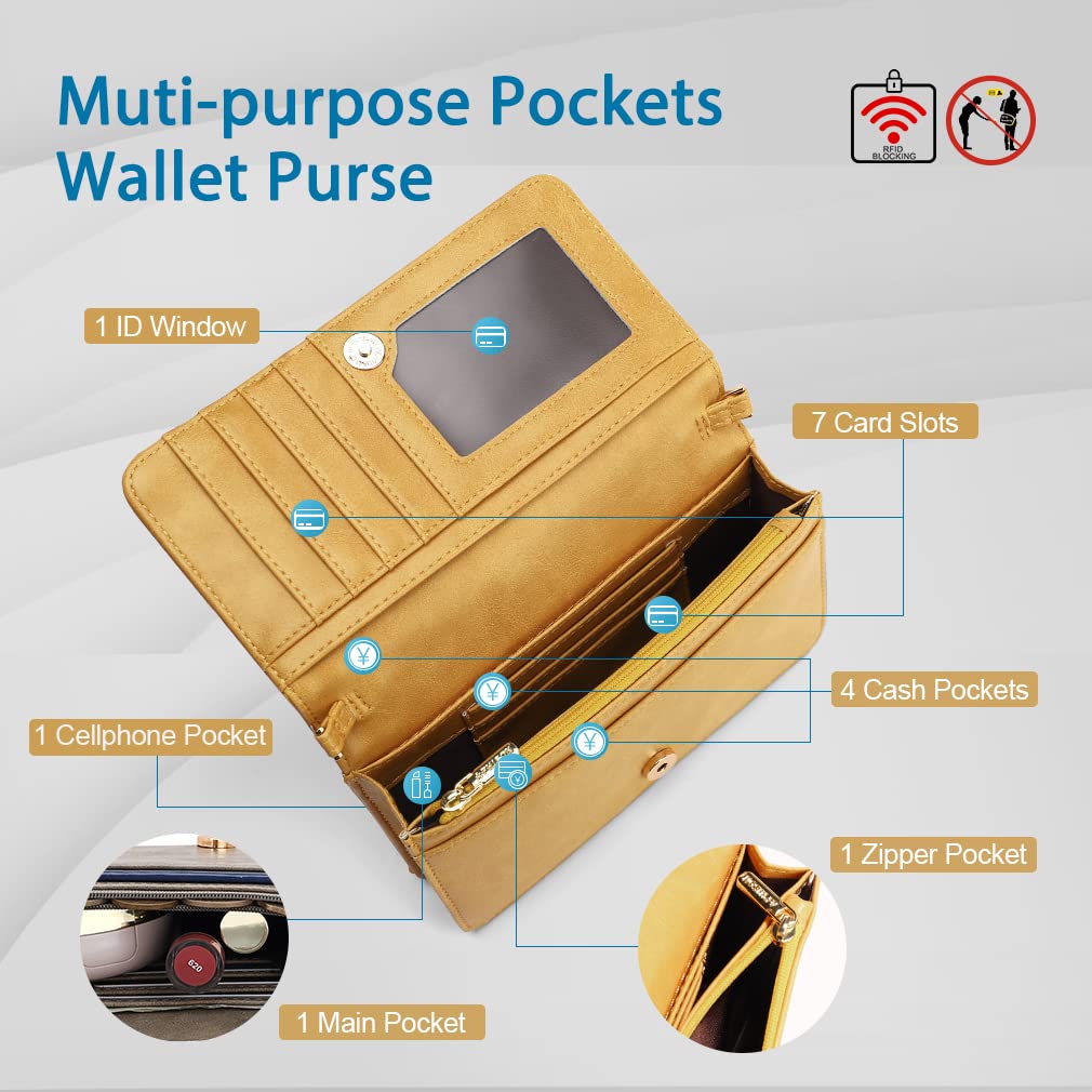 APHISON Multi-Function Small Crossbody Bags For Women,Cell Phone Shoulder Bag,Clutch Purse,RFID Wristlet Wallet,Card Holder Yellow